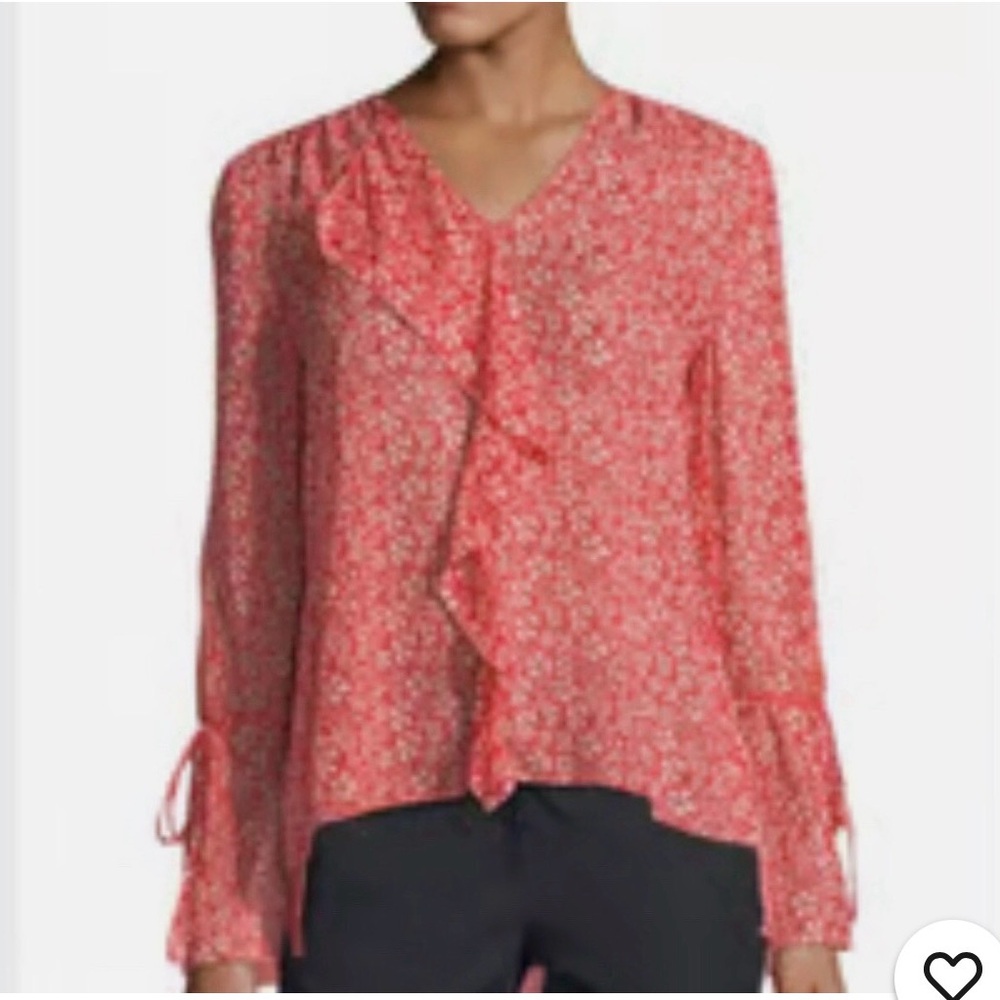 Derek Lam Orange/Red Floral Ruffle Blouse